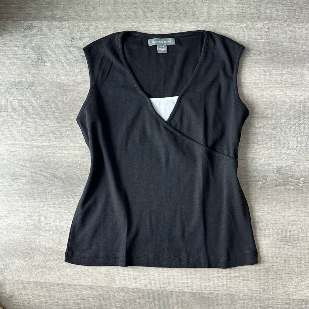 Beechers Brook Black White Layer Wrap-Front Tank Top